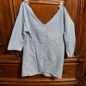 Baby Blue Striped off the Shoulder Shirt